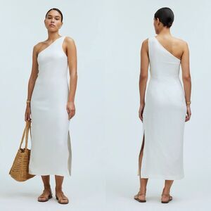 Madewell One Shoulder Midi Dress Lighthouse Sz 00 Linen Ivory Bridal Party NQ624